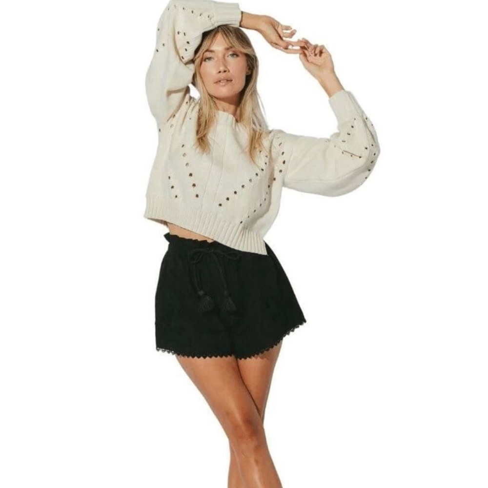 Cleobella Delaney NWT cropped puff sleeve organic cotton sweater size L - Picture 3 of 10